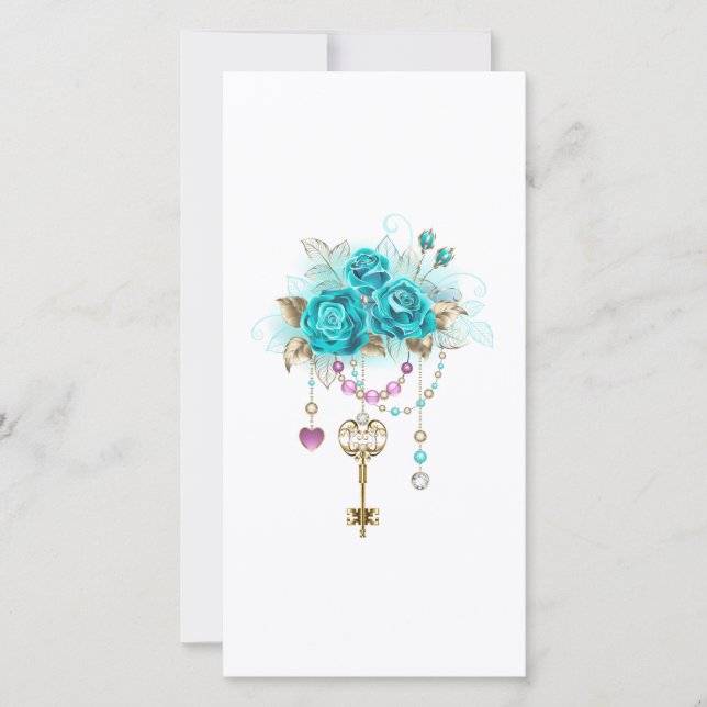 Save The Date Roses Turquoise avec Clés (Devant)