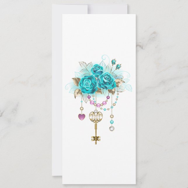 Save The Date Roses Turquoise avec Clés (Devant)