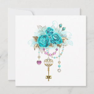 Save The Date Roses turquoise avec touches