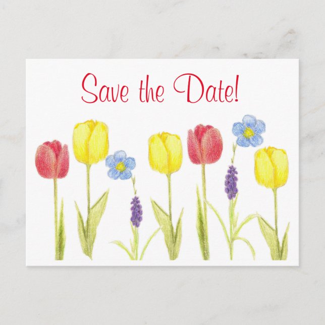 Save the Date Rot-Gelbtuch-Blume Ankündigungspostkarte (Vorderseite)