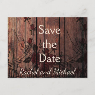Save the Date rote Imitate Spitzen und Holz Ankündigungspostkarte