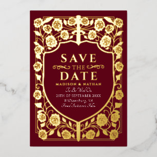 Save the Date rote Schwertschild Folieneinladung