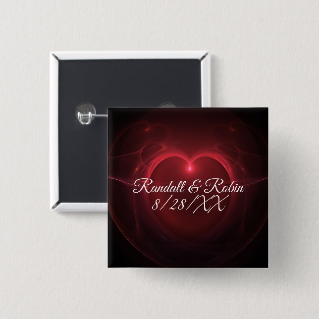 Save the Date rotes Kontur-Mitte-Herz auf Button (Vorne & Hinten)