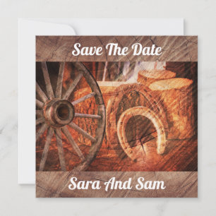 Save The Date Roue en Wagon Rustique Horseshoes Style Occidental