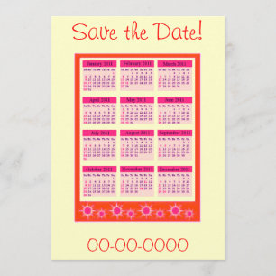 Save The Date Rouge 2011 Année en un coup d'oeil Calendrier Invi