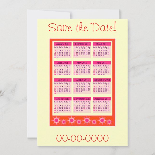 Save The Date Rouge 2011 Année en un coup d'oeil Calendrier Invi (Devant)