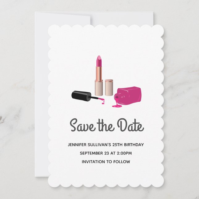 Save The Date Rouge à lèvres rose et ongle Polonais beauté thème (Devant)