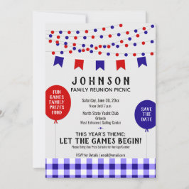 Save The Date Rouge Blanc Bleu Pique-Nique Été BBQ Famille Réuni