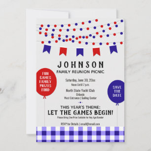 Save The Date Rouge Blanc Bleu Pique-Nique Été BBQ Famille Réuni