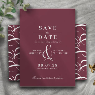 Save The Date Rouge Bordeaux   Maroon romantique Typographie Vin