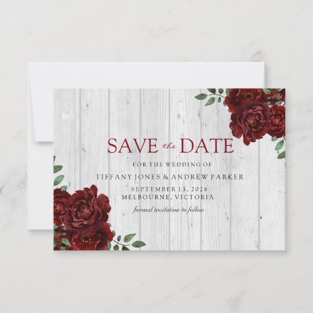 Save The Date Rouge Bourgogne Rose Romantique  Enregistrer la da (Devant)
