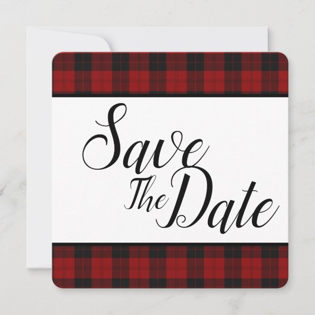 Save The Date Rouge et Noir Carreaux Sauvegarder La Date (Devant)