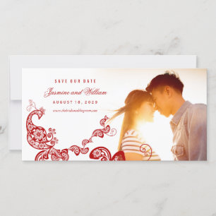 Save The Date Rouge Floral Boho Peacock Eastern Chic Mariage asi