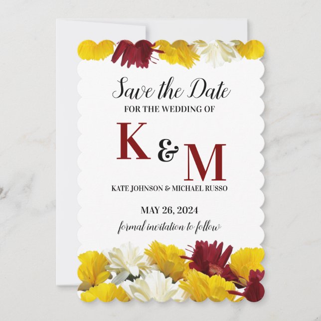 Save The Date Rouge jaune blanc Gerbera Daisy Floral (Devant)