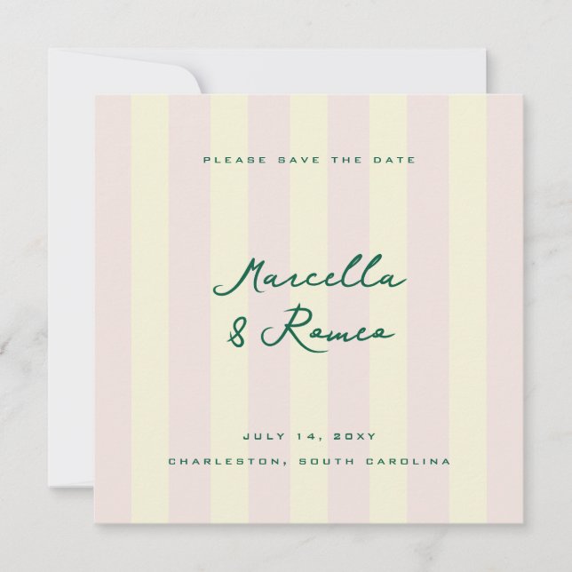 Save The Date Rouge Jaune Rayures Verticales Modernes Enregistre (Devant)