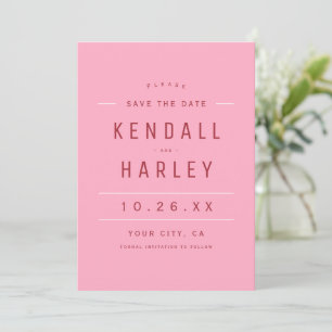 Save The Date Rouge rose Moderne Typographie Chic Simple Photo