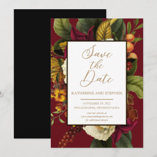Save The Date Rouge rustique Bouquet Floral Orange Enregistrer