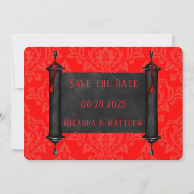 Save The Date Rouleau Japonais Rouge Noir Damassé (Devant)