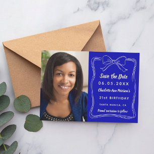 Save The Date Royal bleu dessiné à la main photo anniversaire