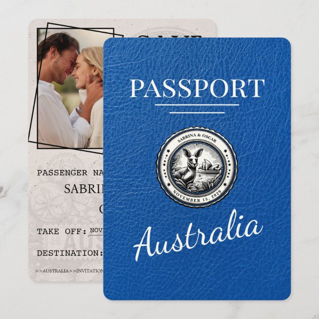 Save The Date Royal Blue Australia Passport Enregistrer La Date (Devant / Derrière)