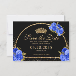Save The Date Royal Blue Black Gold Parties scintillant Floral Q