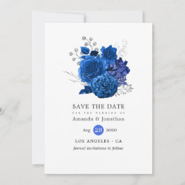 Save The Date Royal Blue et Silver Floral Mariage