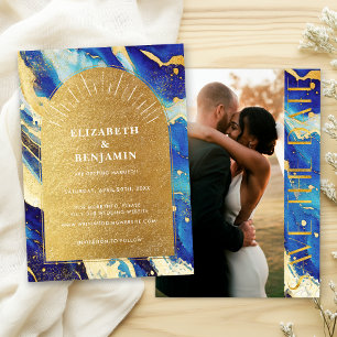 Save The Date Royal Blue Gold Arch Mariage Photo Enregistrer la 