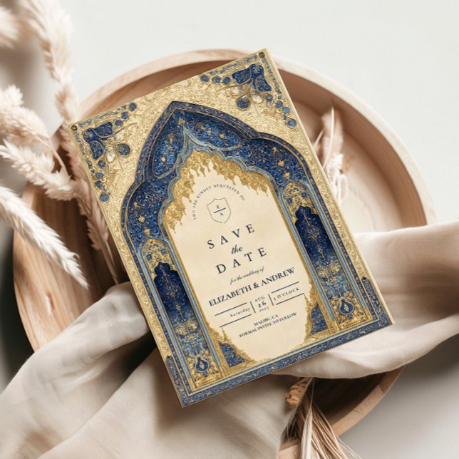 Save The Date Royal Blue Gold Islamic Wedding (Créateur téléchargé)