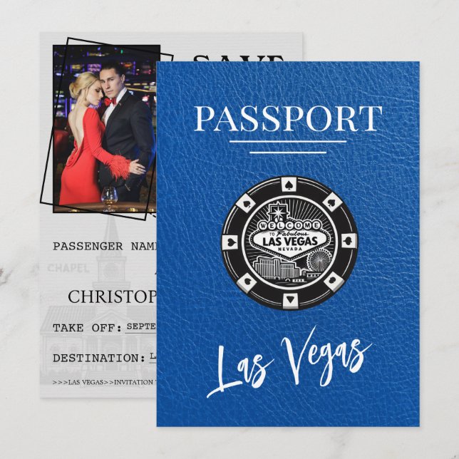 Save The Date Royal Blue Las Vegas Passport Enregistrer La Date (Devant / Derrière)