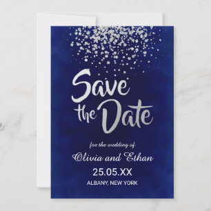 Save The Date Royal Blue moderne et Confetti en argent