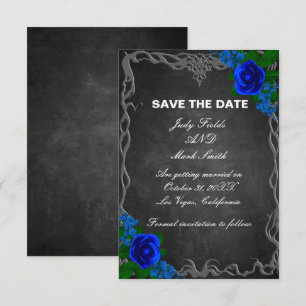 Save The Date Royal Blue Rose Chalk Board Mariage Enregistrer La