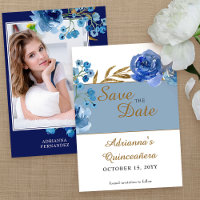 Royal Blue Rose et Gold Leaf Quinceanera Photo