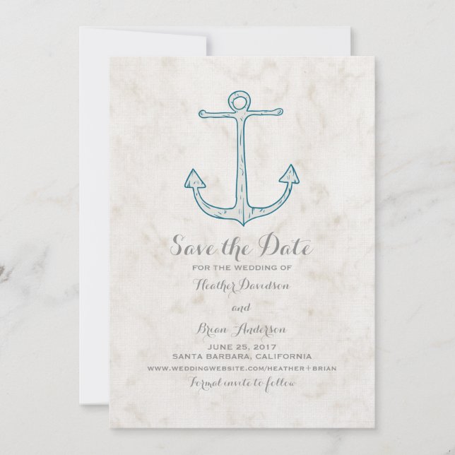Save The Date Royal Blue Rustic Ancre Enregistrer la date Invita (Devant)
