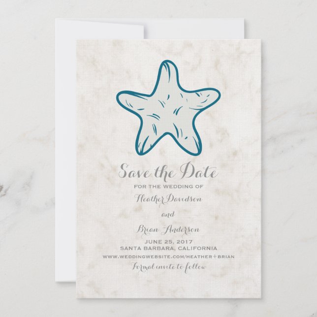 Save The Date Royal Blue Rustic Starfish Enregistrer la date Inv (Devant)