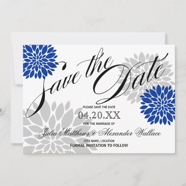 Save The Date Royal Blue Silver-Grey Burst Script Enregistrer la (Devant)
