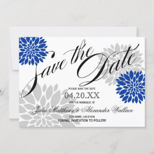 Save The Date Royal Blue Silver-Grey Burst Script Enregistrer la