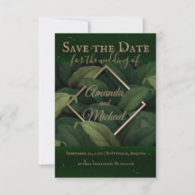 Royal Dark Green Feuille Gold Frame Mariage