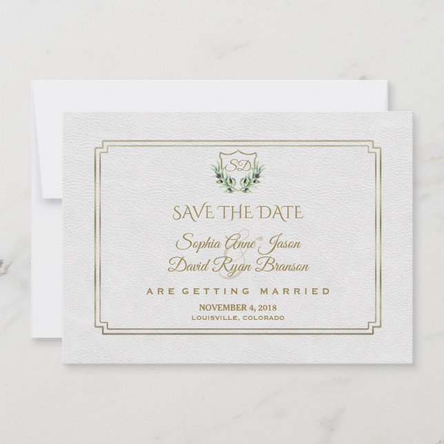 Save The Date Royal Gold Crest Verdure luxuriante Économisez La  (Devant)