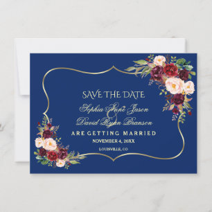 Save The Date Royal Navy Bleu Bourgogne Or Floral Enregistrer La