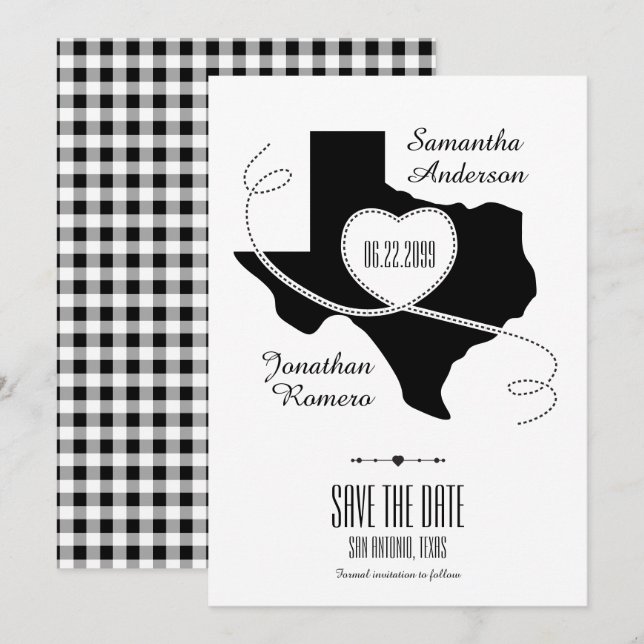 Save The Date Ruban de curling du Texas noir Enregistrer la date (Devant / Derrière)