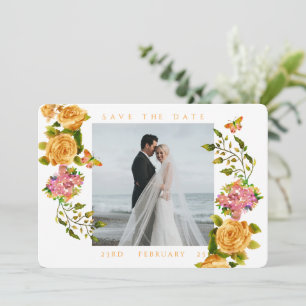 Save The Date Ruban de rose en or Monogramme Photo Mariage