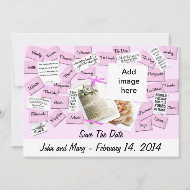 Save The Date Ruban rose, gâteau Mariage (Devant)