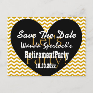 Save the Date RUHESTANDS-PARTY Goldschwarz-Herz V3 Ankündigungspostkarte