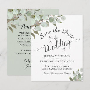 Save The Date Russe Aquarelle Eucalyptus Feuille Mariage blanc