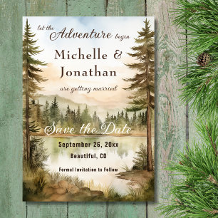 Save The Date Russe aquarelle Woodland Lake Mariage d'aventure