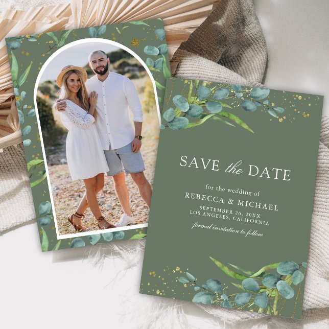 Save The Date Russe Eucalyptus Photo Sage Mariage vert (Créateur téléchargé)