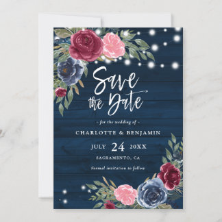 Save The Date Russe Marine Bleu Bourgogne Blush Floral Mariage