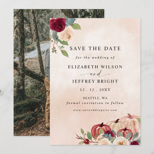 Save The Date Russe moderne Citrouille Mariage de automne de pay (Devant / Derrière)