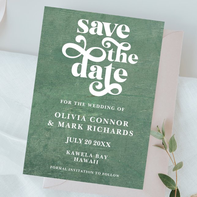 Save The Date Russe Sage Green Mariage de typographie rétro (Créateur téléchargé)