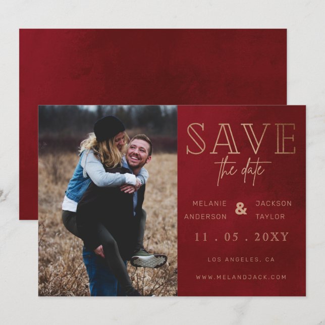 Save The Date Rust Red Stylish photo manuscrite Enregistrer la d (Devant / Derrière)